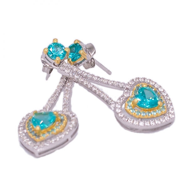 925 Silver Double Heart Earrings Set with Fascinating Paraiba 