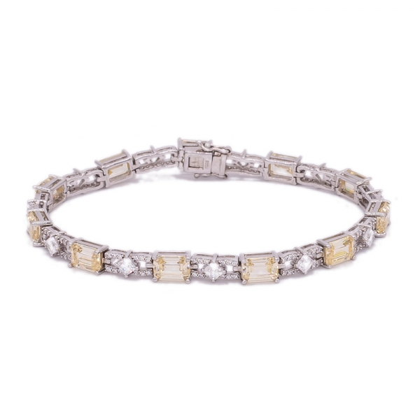 Baguette Diamond Yellow CZ Bracelet in 925 Sterling Silver 