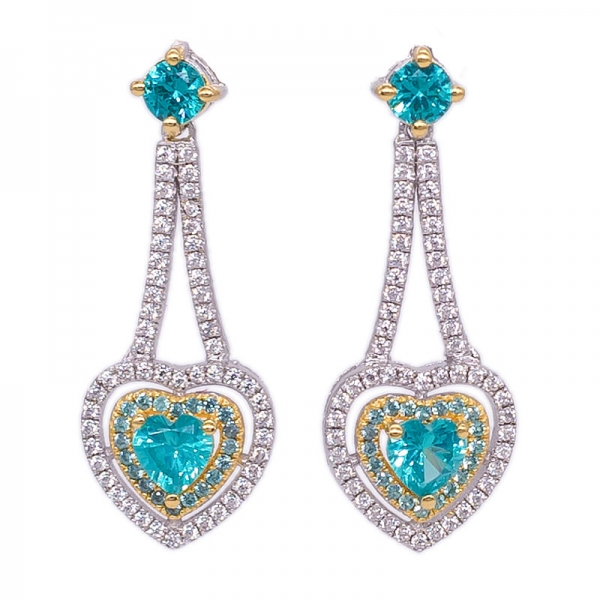 925 Silver Double Heart Earrings Set with Fascinating Paraiba 