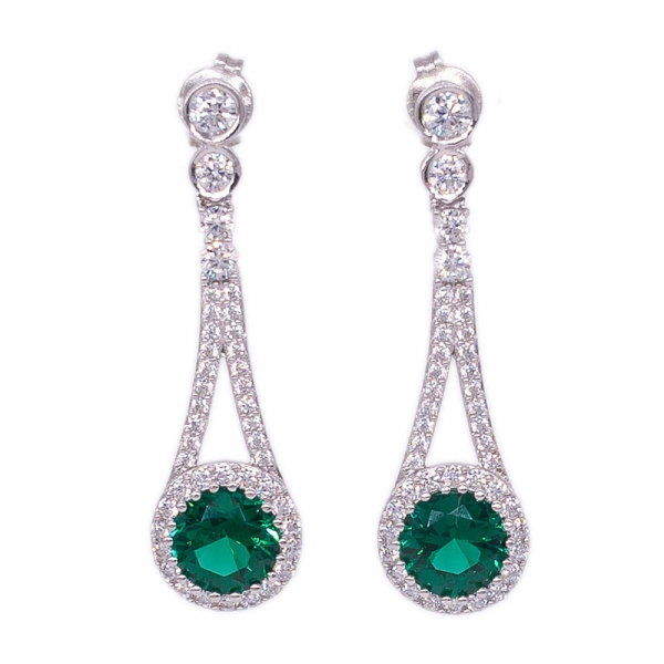Popular Ladies Silver Earrings Set with Green Nano 