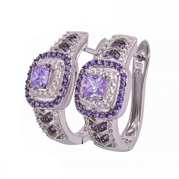 Two Tone Plated Kunzite CZ Sterling Silver Earrings 