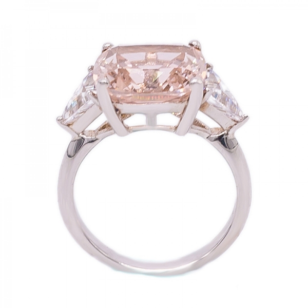 Cushion Morganite Tea Nano and Triangle White CZ Silver Ring 