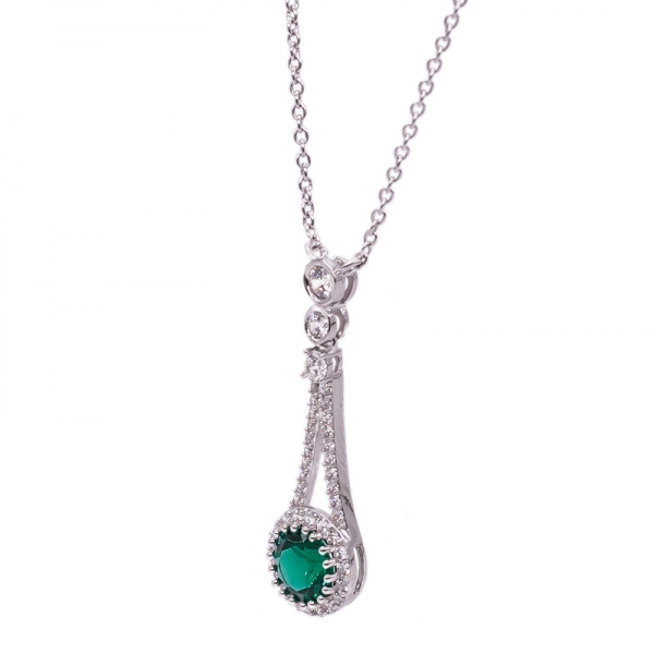 925 Silver Rhodium Plated Necklace with Round Shape Green Nano 