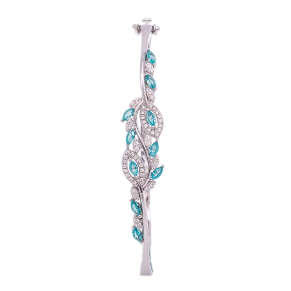 Leaf Shape Silver Bangle Set with Precious Marquise Paraiba 