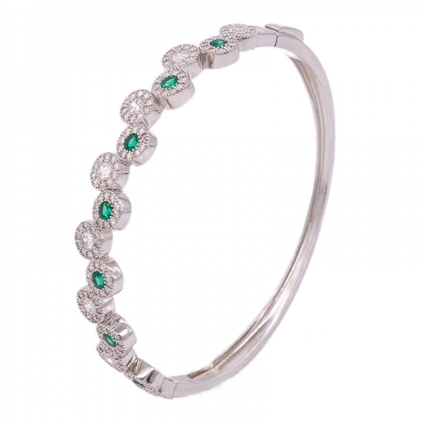 925 Sterling Silver Bangle with Green Nano and White CZ 