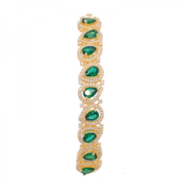 Gold Plated Silver Bangle Setting with Pear Shape Green Nano 