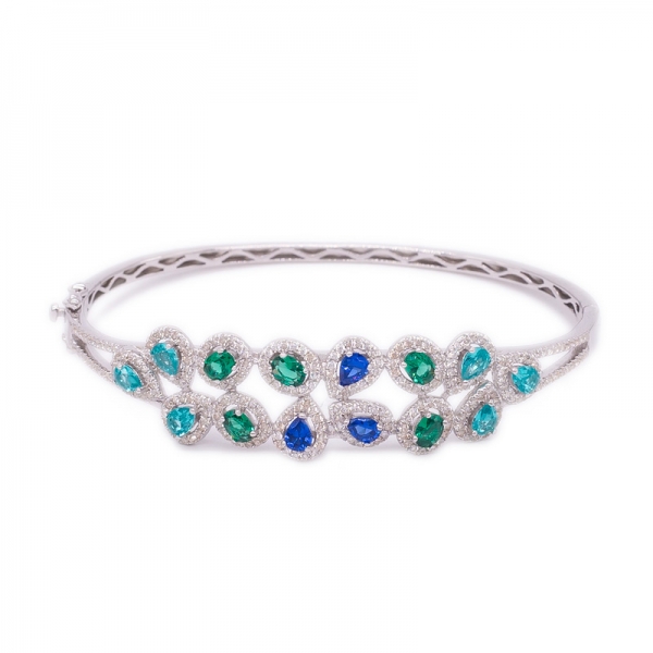 Fashionable Rhodium Silver Bangle with Perfect Matching Color Stones 