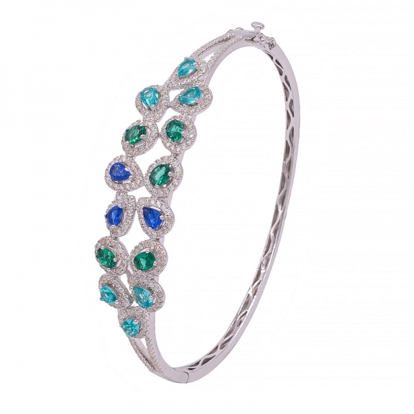 Fashionable Rhodium Silver Bangle with Perfect Matching Color Stones 