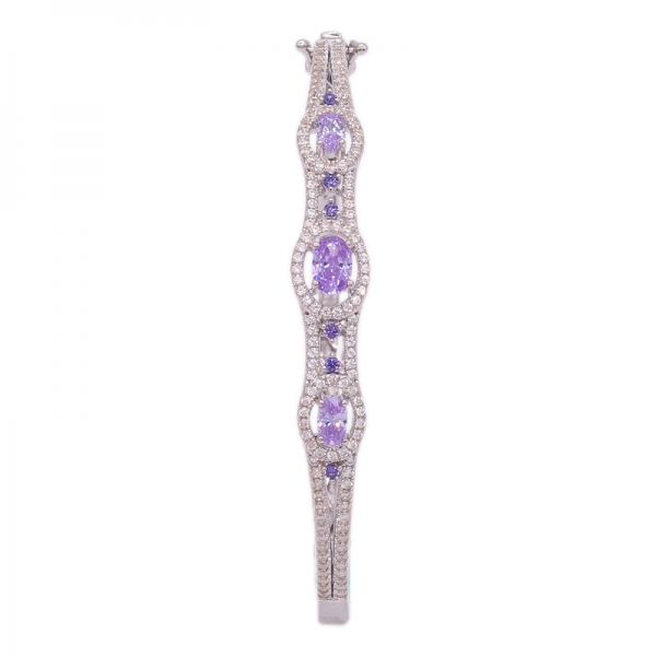 Gorgeous Kunzite CZ Bangle jewelry in Rhodium plated 925 Sterling Silver 