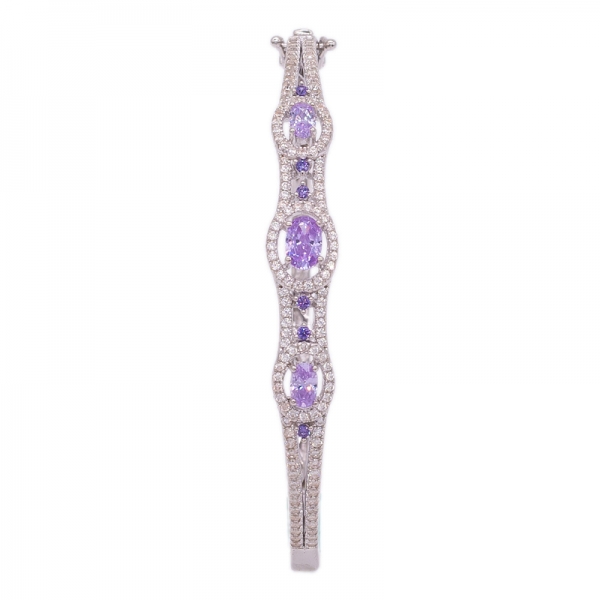 Gorgeous Kunzite CZ Bangle jewelry in Rhodium plated 925 Sterling Silver 