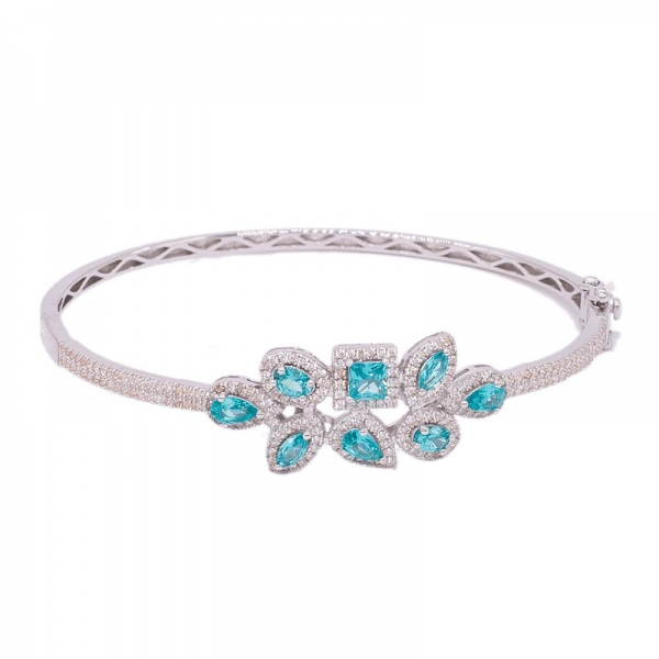 925 Rhodium Silver Paraiba Cluster Bangle Jewelry 