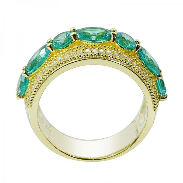 Oval and Round Paraiba Gold Plated Ring in 925 Sterling Silver 