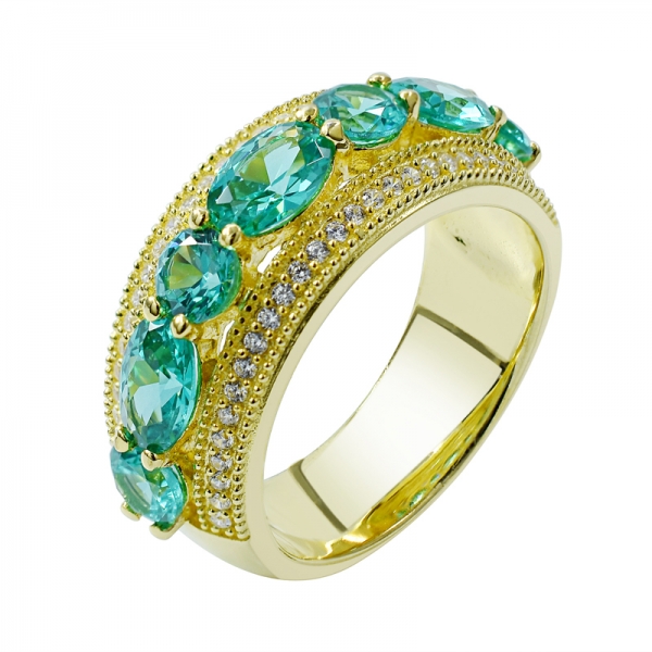 Oval and Round Paraiba Gold Plated Ring in 925 Sterling Silver 