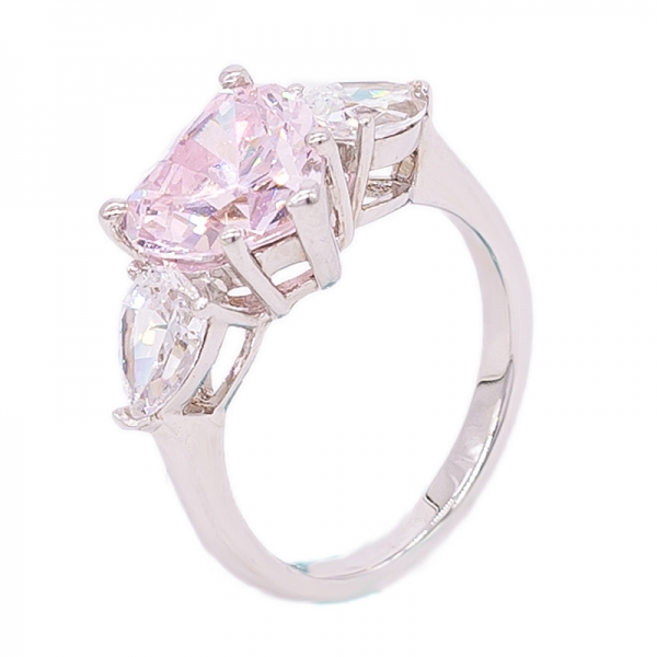 Silver Diamond Pink Heart shape Ring Jewelry 