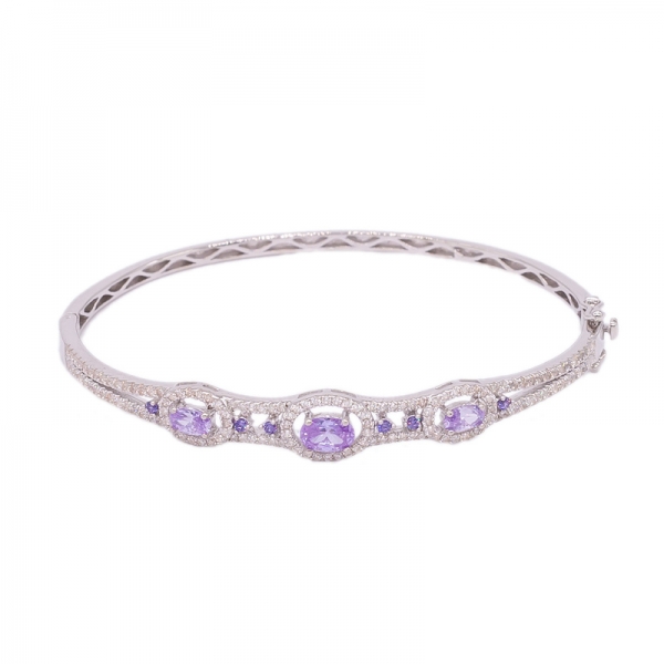 Gorgeous Kunzite CZ Bangle jewelry in Rhodium plated 925 Sterling Silver 