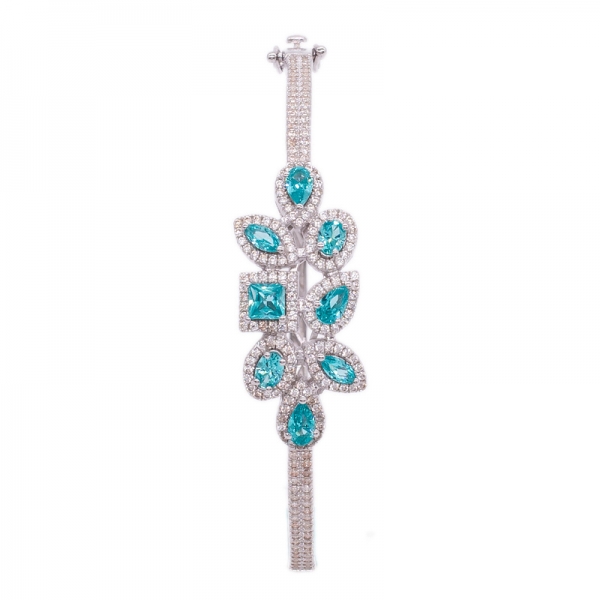 925 Rhodium Silver Paraiba Cluster Bangle Jewelry 