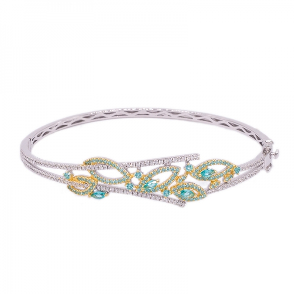 925 Marquise & Round Shape Paraiba Silver Bangle Jewelry 