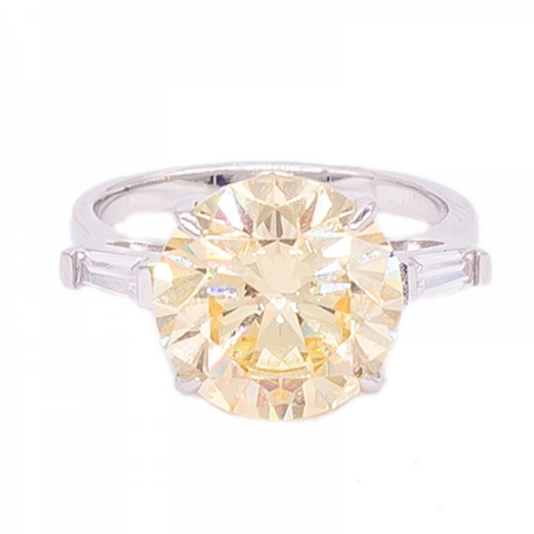 Classic Silver Engagement Ring With Round Diamond Yellow Color Stones 