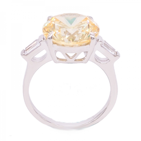 Classic Silver Engagement Ring With Round Diamond Yellow Color Stones 