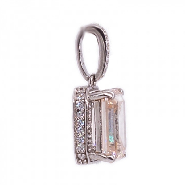 Silver Baguette Emerald Cut  Morgantie Peach Pendant 