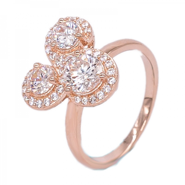 Morganite Peach Three Stones Halo Ring 