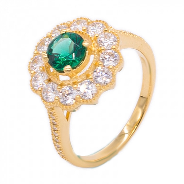 Flower Shape Gold Plated 925 Silver Ring 