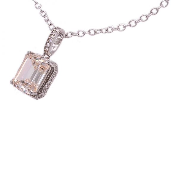 Silver Baguette Emerald Cut  Morgantie Peach Pendant 