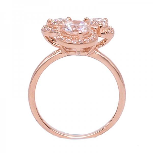 Morganite Peach Three Stones Halo Ring 