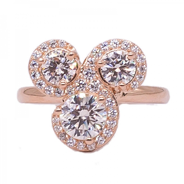 Morganite Peach Three Stones Halo Ring 