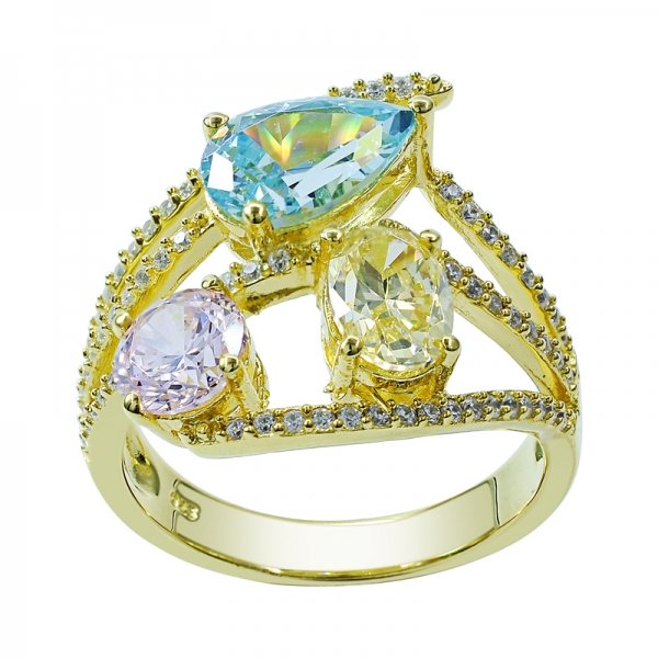 Yellow Gold Plated Silver Ring with Colorful Main Stones 