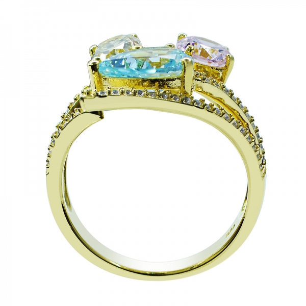 Yellow Gold Plated Silver Ring with Colorful Main Stones 
