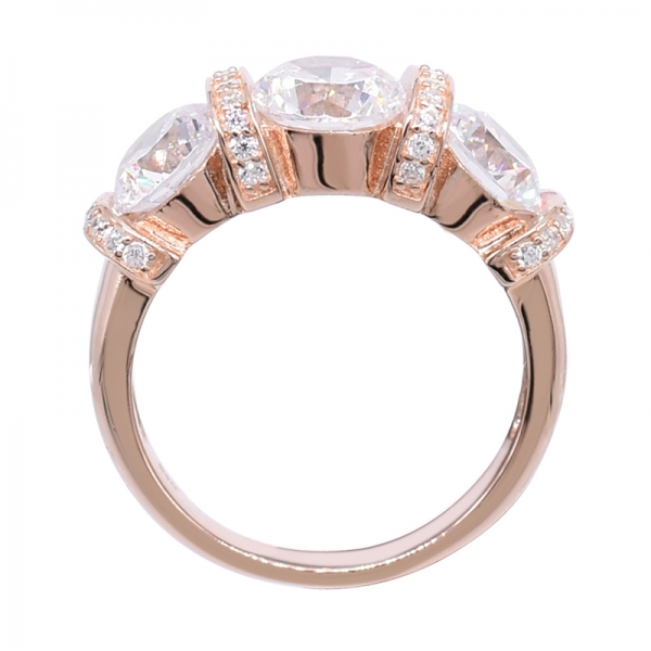 Graceful Rose Gold Plated Ring In Silver With Three Round CZ 
