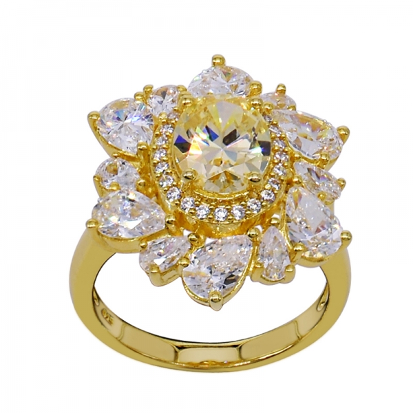 Lovely Floral Yellow Gold Plated Silver Ring 