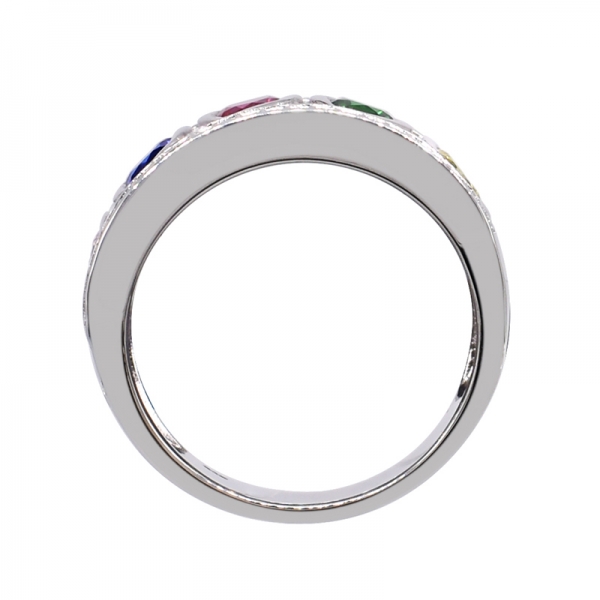 925 Fashionable Rhodium Ring With Multicoloured Stones 