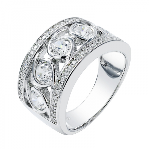 925 Fashionable Rhodium Ring With Multicoloured Stones 