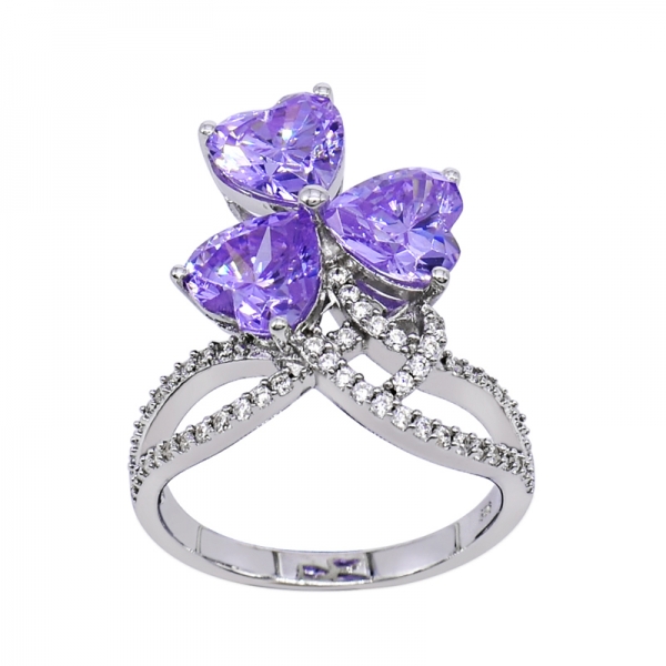 925 Silver Charming Heart Shape Kunzite CZ Ring 