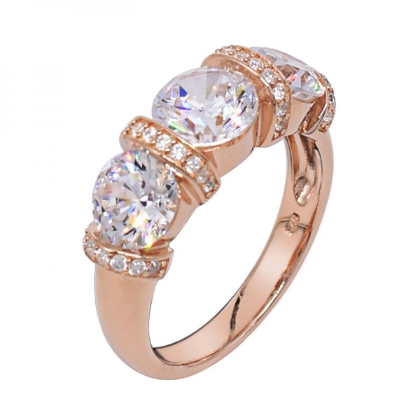 Graceful Rose Gold Plated Ring In Silver With Three Round CZ 