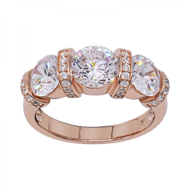 Graceful Rose Gold Plated Ring In Silver With Three Round CZ 