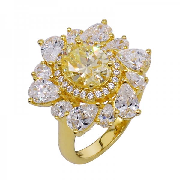 Lovely Floral Yellow Gold Plated Silver Ring 