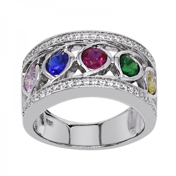 925 Fashionable Rhodium Ring With Multicoloured Stones 