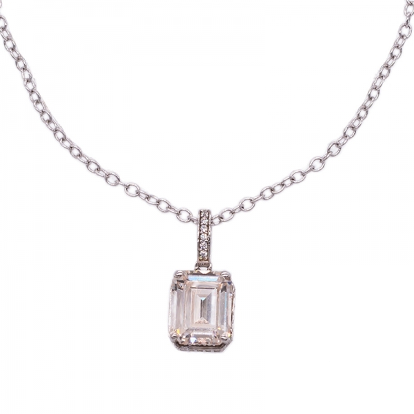 Silver Baguette Emerald Cut  Morgantie Peach Pendant 