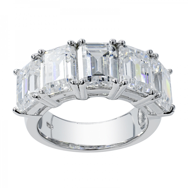 Fancy Emerald Cut White & Tanzanite CZ Ring in 925 Sterling Silver 