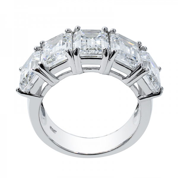 Fancy Emerald Cut White & Tanzanite CZ Ring in 925 Sterling Silver 