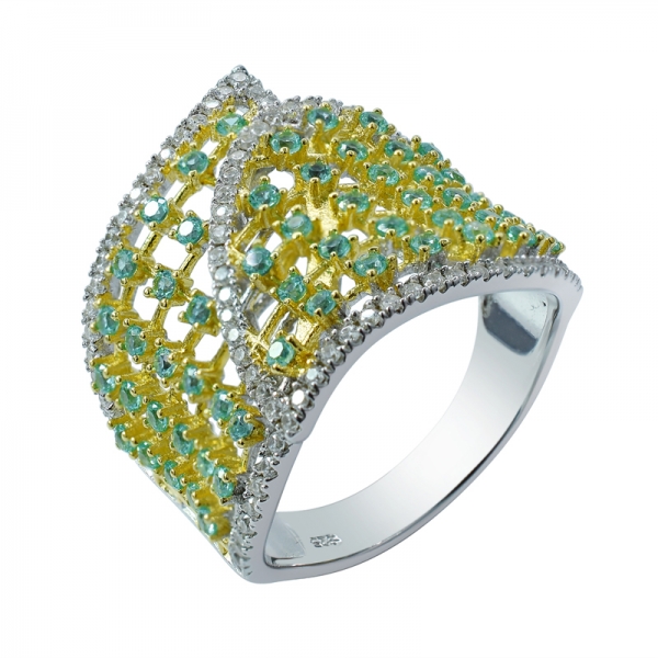 Two Tone Plated Hollow Out Silver Ring With Precious Paraiba 