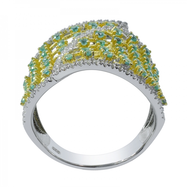 Two Tone Plated Hollow Out Silver Ring With Precious Paraiba 