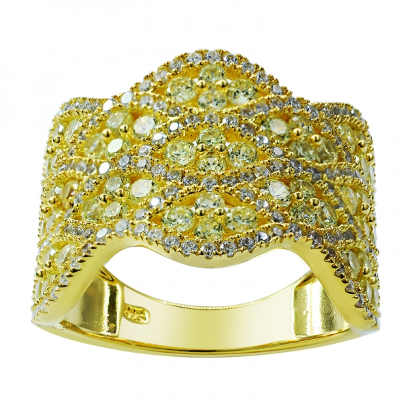 Gold Plating Silver Ring with Yellow and White CZ 