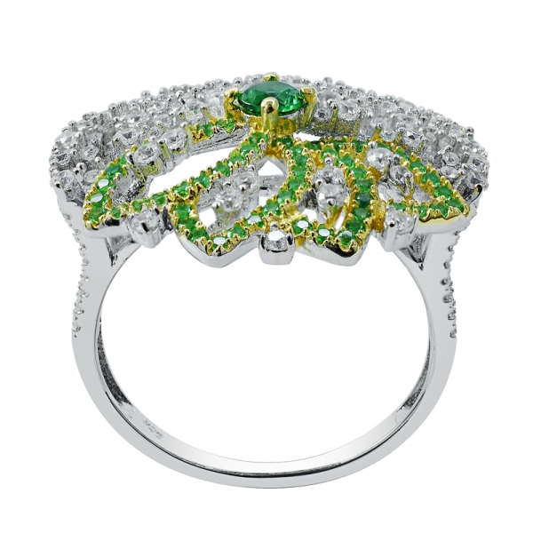 925 Sterling Silver Ring with Green Nano and White CZ 