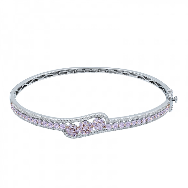 Pink and White CZ Silver Bangle in 2-tones Plating 