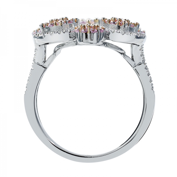 Round Pink and White CZ Silver Ring in 2-tone Plating 