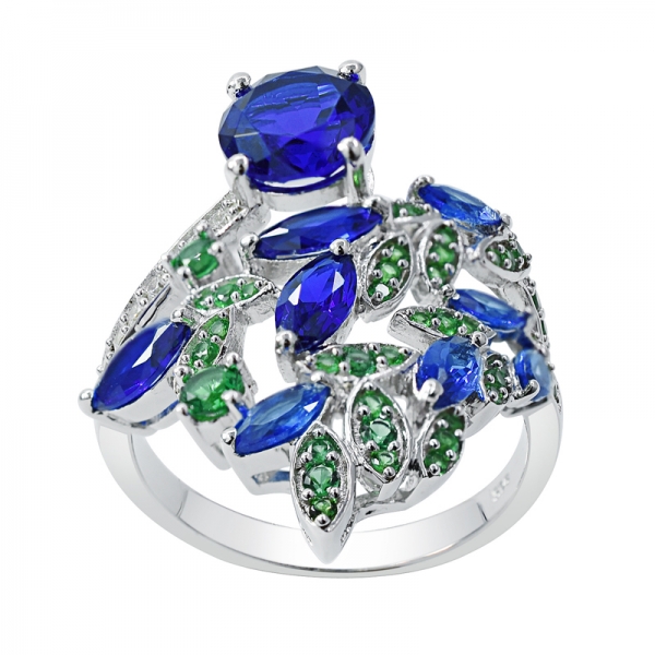 Leaf Shape Blue and Green Nano Ring in 925 Sterling Silver 